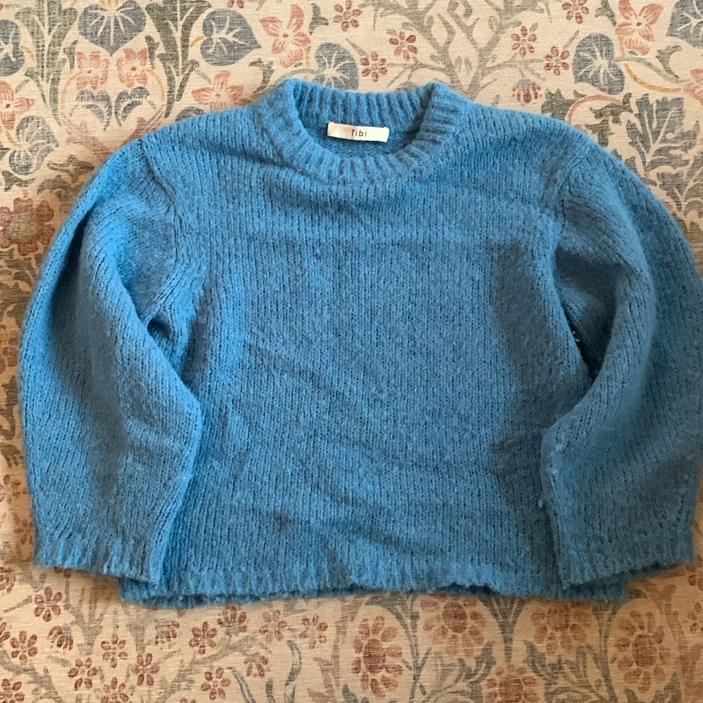 Tibi Sky Blue Fuzzy Crewneck Sweater